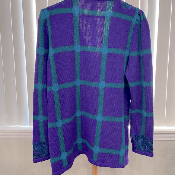 Vintage Anne Crimmins for Umi Collection Purple Cardigan Large Plaid Checked - Picture 5 of 5